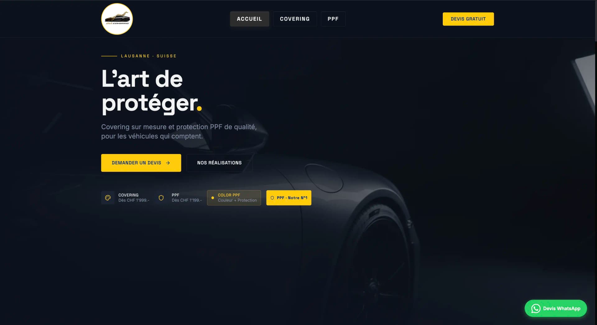 Page d'accueil du site IM Covering refondu — covering automobile à Lausanne