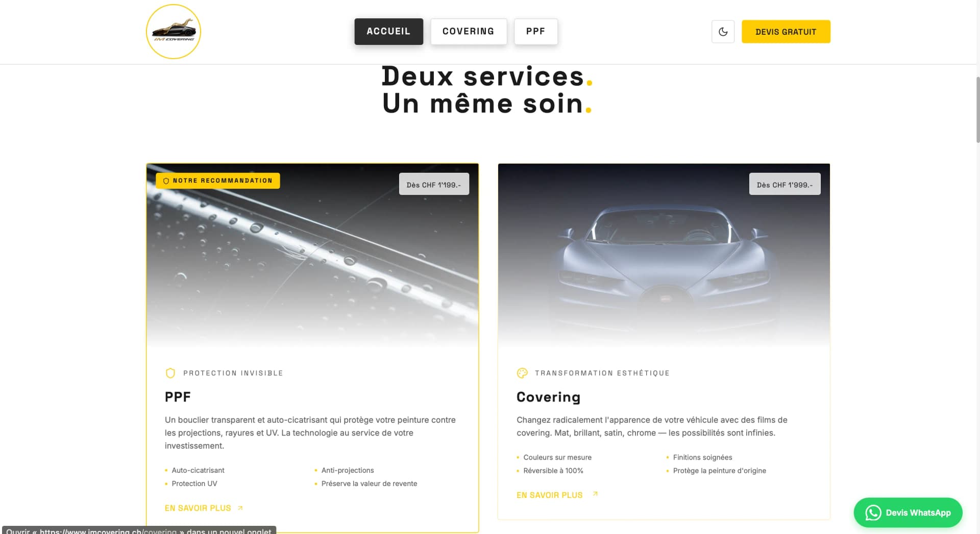 Nouveau bloc services — hiérarchie claire, respiration, palette posée